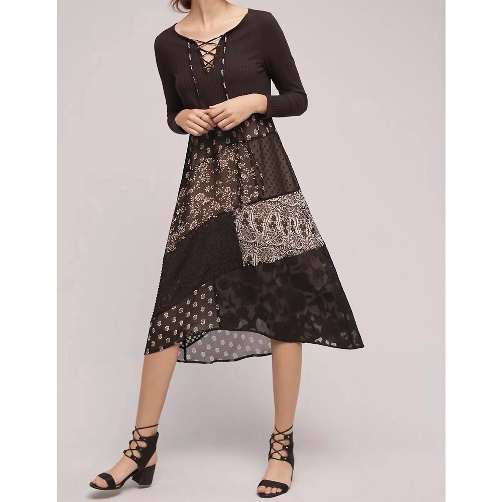 Anthropologie Maeve Belle Noir Patchwork Dress Women’s Large Black